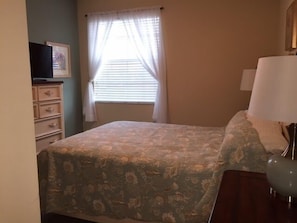 Bedroom 1 Queen Bed with walk in closet, TV.