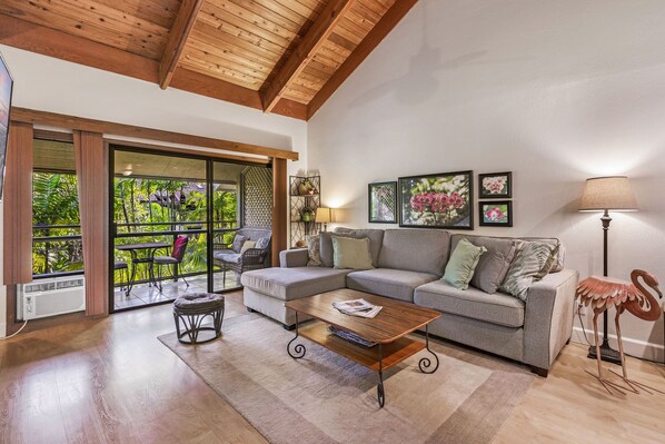 living room with queen sleeper sofa