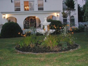 The portico and fountain.