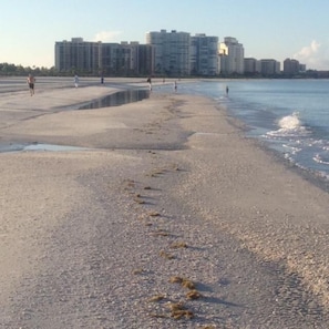 The picturesque beach  with a view of Marco hotels in the distance.