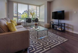 Contemporary furnishings, large screen TV