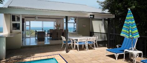 Terrace & pool with Indian Ocean Views