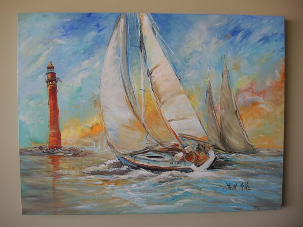 Painting of Sand Island Light House by local artist.
