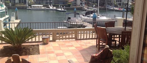 Waterfront Patio and Dock View from Living Room