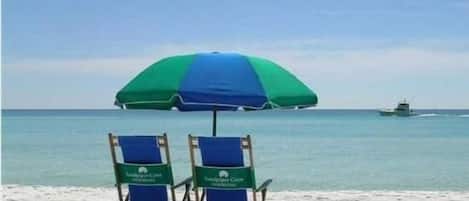 Beach chairs & umbrella are available for rent with Sunset Beach Service.