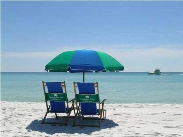 Beach chairs & umbrella are available for rent with Sunset Beach Service.