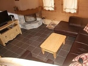 Sitting area with log fire