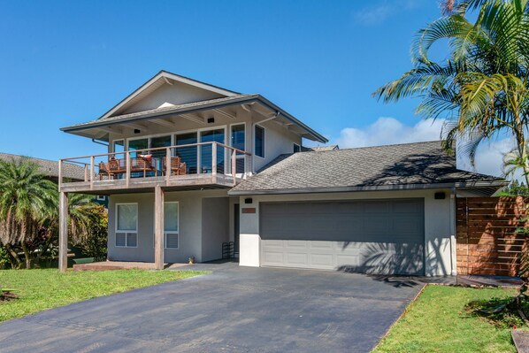 Front of house facing the beautiful Hanalei Bay