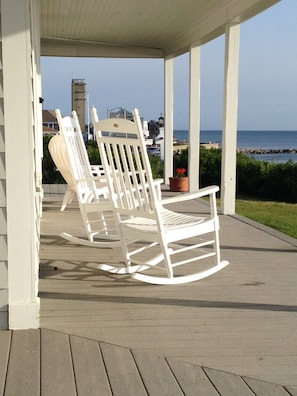 The front veranda with Brant Rock Watch Tower in background. 