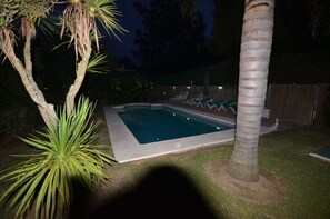 Night swimming in the heated pool