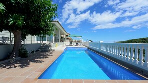 Private pool (8.7m x 3.4m) with air source heat pump heating
