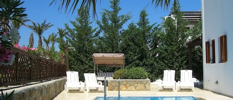 View of pool and patio area