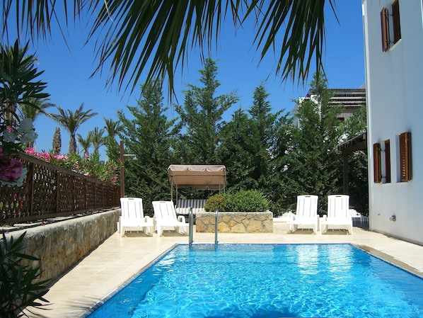 View of pool and patio area