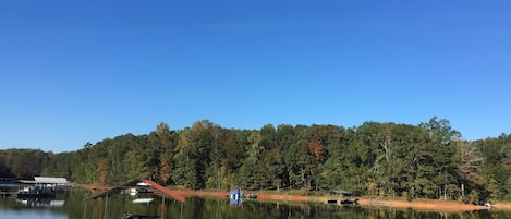 Our covered dock has a sun deck and swim ladder.