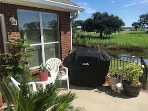 Private Terrace overlooking our Bayou and the river. 