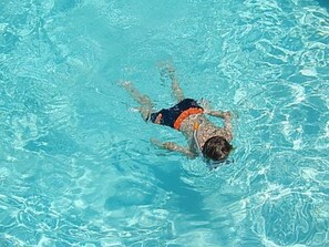SNORKELING ALLOWED IN THE POOL WITH FINS.