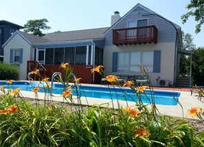 House facing the water with pool