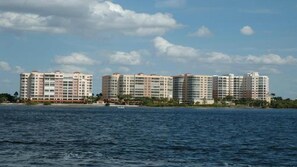 View of the Shores bldgs. from the river