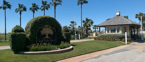 Main entrance and security gate to South Padre Island Golf Club.