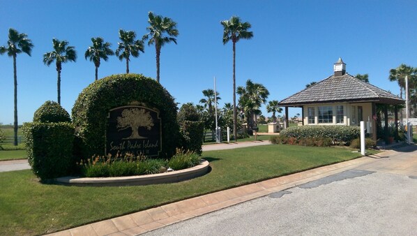 Main entrance and security gate to South Padre Island Golf Club.