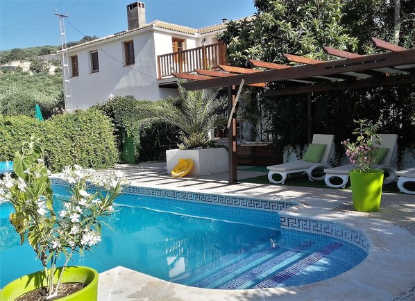 shared seasonal swimming pool with plenty of space and shaded area