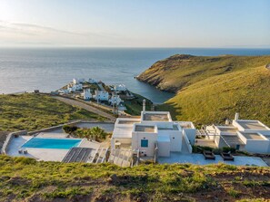 The villa, with a private swimming pool and panoramic sea view