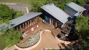 Above view of Blue Loft and walking path. The lake is just down the hill...