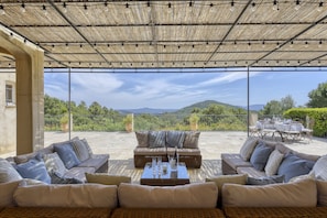 Shaded seating area with glorious views