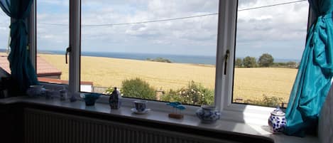 Looking out at the harvest and sea.