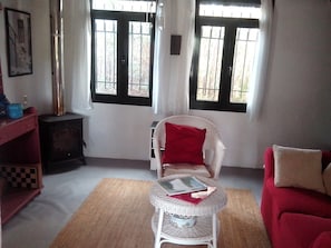 "livingroom" with wooden stove