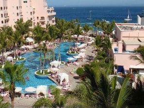 Pueblo Bonito Rose's HUGE pool is fun to swim in day and night!