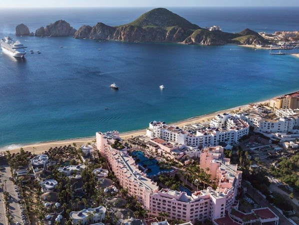 Aerial view of Resorts Pueblo Bonito Rose and Pueblo Bonito Blanco,  Land's End!