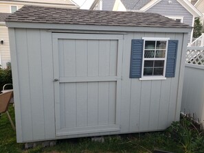 Storage shed for bikes and beach equipment 