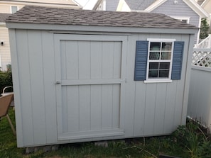 Storage shed for bikes and beach equipment 