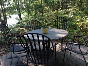 Dining area on lakeside deck.
