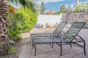 Chaise lounges on the upper deck area