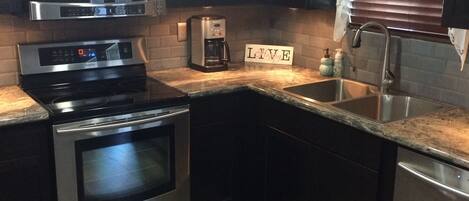 large kitchen with new stainless appliances