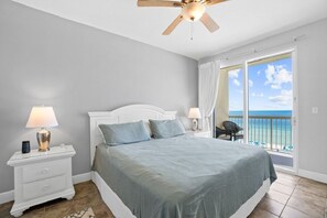 King bed with ocean view.