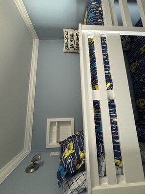 Railway bunks with cubbies and lights