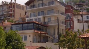 The exterior of the apartments. IN the heart of the Village. 