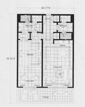 Executive Suite (1 bedroom, 2 bath) floor plan