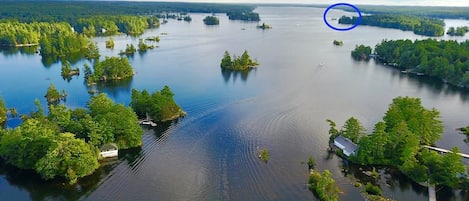 Arial view - circled cottage location on Big Island