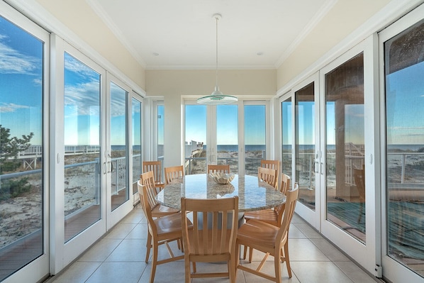 Enjoy coffee, dinner and sunrise views from this amazing dining space