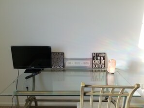 Writing desk in the room.