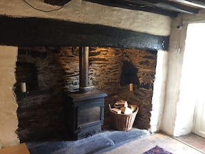 Woodburner and inglenook fireplace