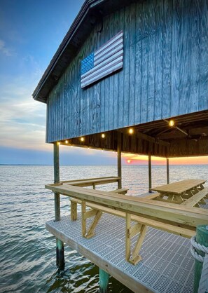 Lots of seating on dock boathouse