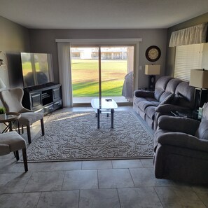 Comfortable living room with new patio doors