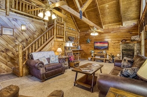 Pet Friendly Cabin in the Smoky Mountains "Sweet Dreams" - Living room and loft area