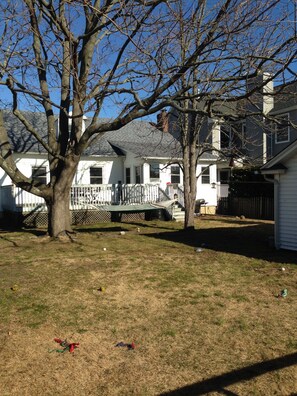 Shaded backyard graced with maple & chestnut trees -- exactly a hammock apart!