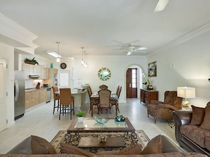 The open-plan living and dining space makes a great area for family and friends